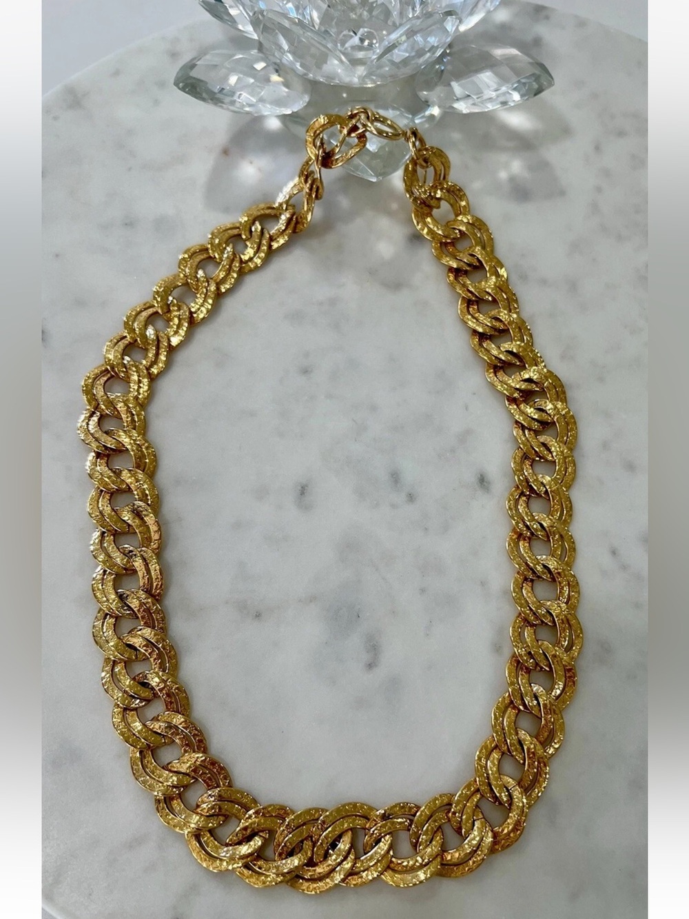 Signed Erwin Pearl Vintage Textured Gold Tone Double Curb Link Necklace